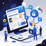 아트페어 콘텐츠와 먹튀사이트 관련 뉴스레터를 기반으로 한 전환 흐름을 보여주는 연결된 아이콘과 도식