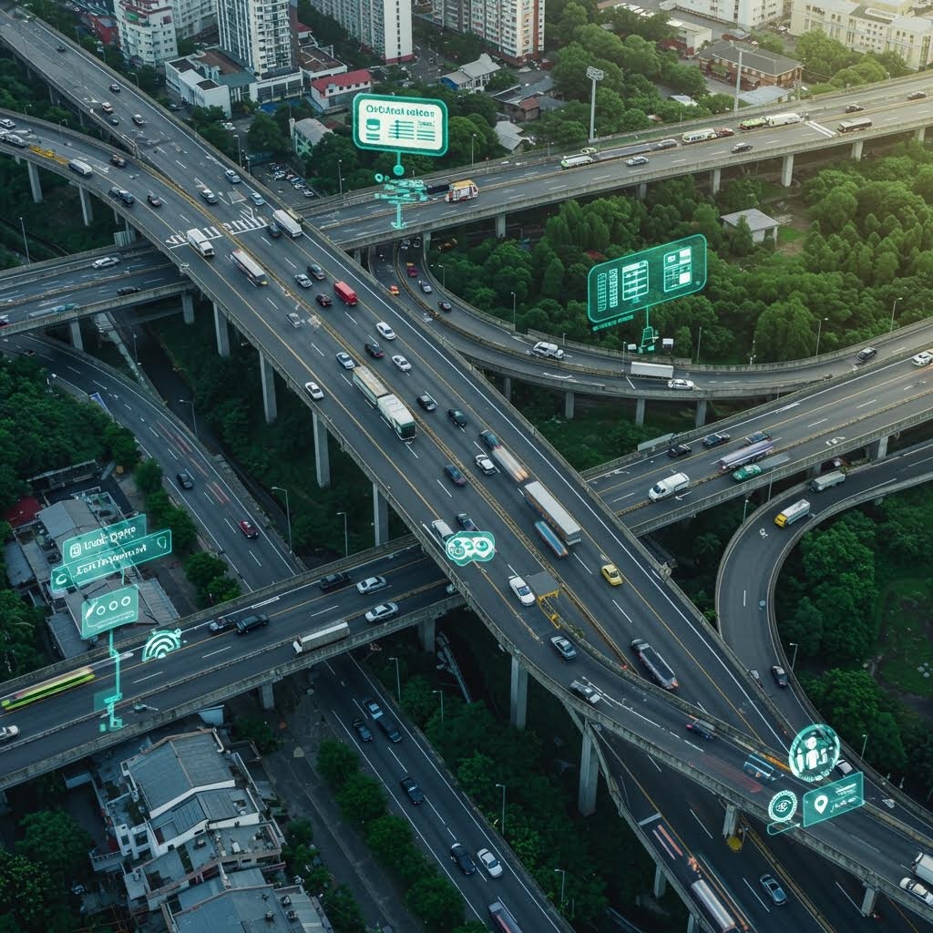 루믹스 스마트 고속도로 교차로 항공 뷰 IoT 교통 관리 시스템