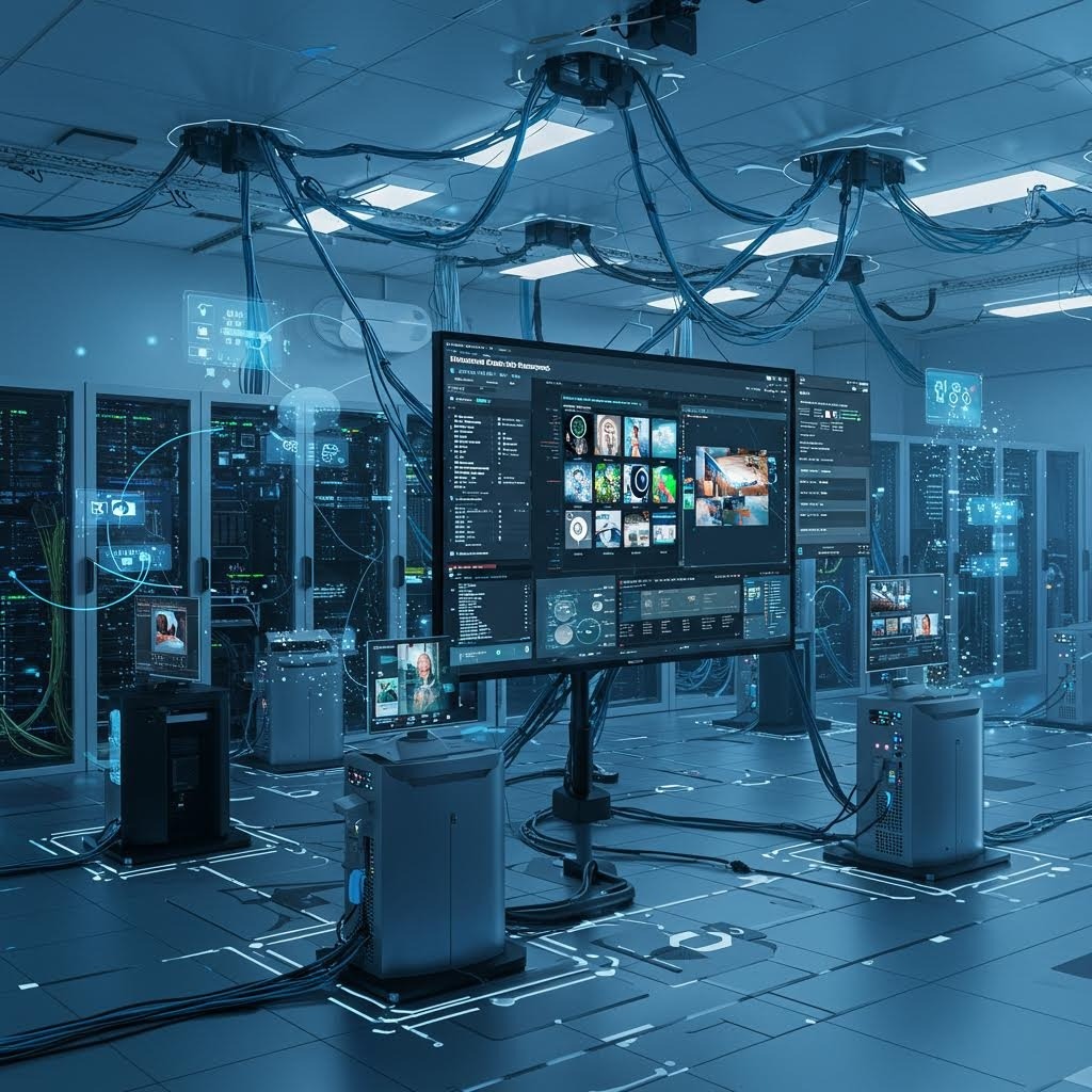 루믹스 미래형 로봇 제어실 멀티 모니터 자동화 생산 시스템