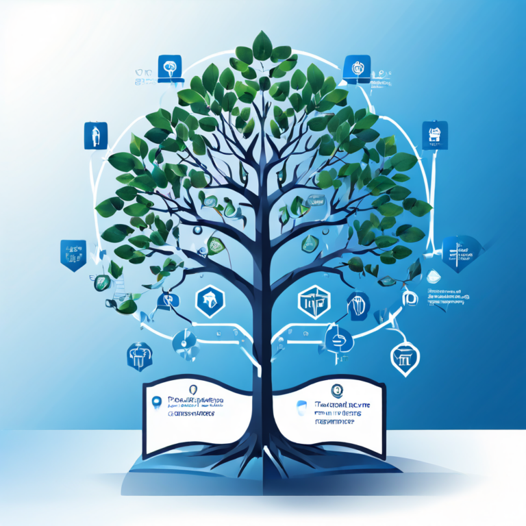 회사 결정 트리의 중심에 방패 아이콘이 있고 위험 요소가 적힌 가지들이 우선적으로 뻗어 나가는 모습입니다.