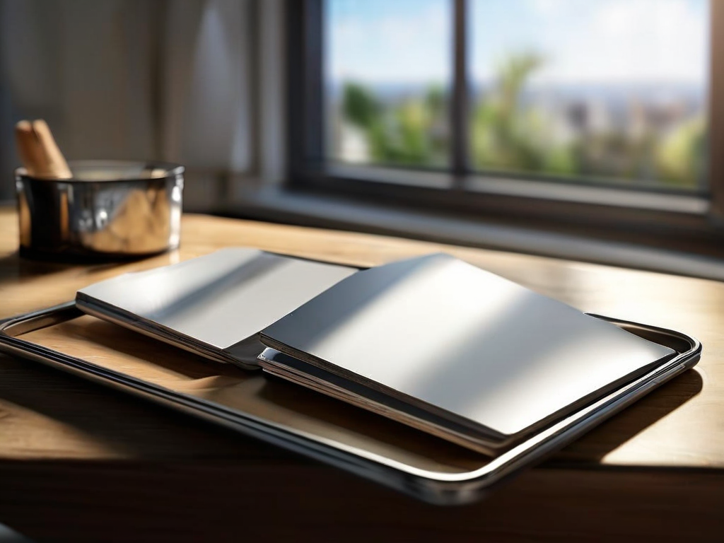 Blank divider cards arranged in a metal storage tray on a brushed surface, with soft morning light and shallow depth of field.